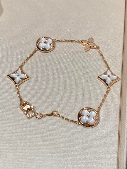 [Amore Jewels]STAR AND SUN 5 MOTIF MOP PINK GOLD BRACELET