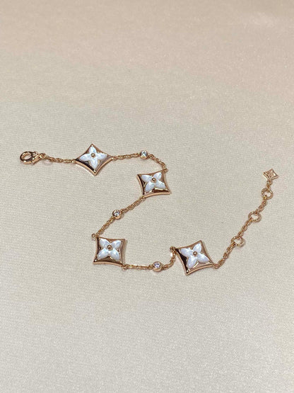 [Amore Jewels]STAR 4 MOTIF MOP DIAMOND PINK GOLD BRACELET