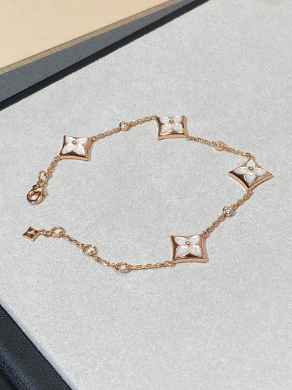 [Amore Jewels]STAR 4 MOTIF MOP DIAMOND PINK GOLD BRACELET