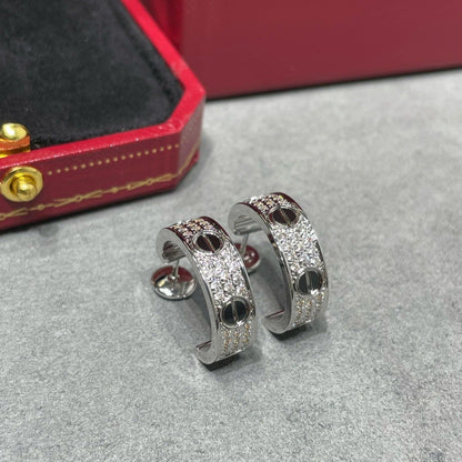 [Amore Jewels]LOVE CERAMIC DIAMOND PAVED SILVER EARRINGS