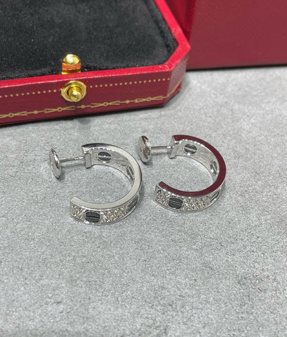 [Amore Jewels]LOVE CERAMIC DIAMOND PAVED SILVER EARRINGS