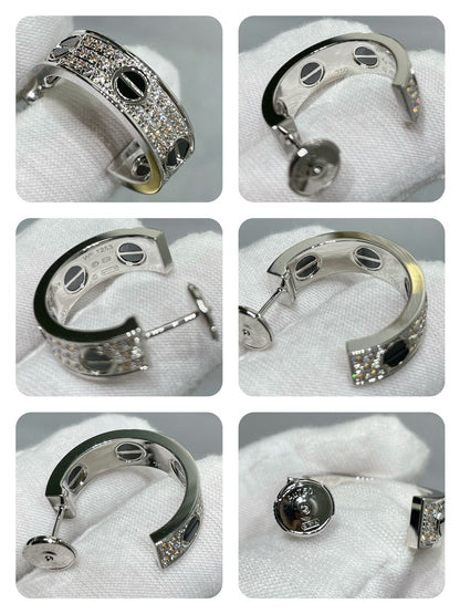 [Amore Jewels]LOVE CERAMIC DIAMOND PAVED SILVER EARRINGS
