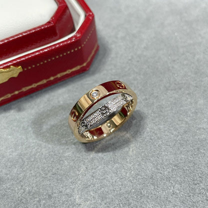 [Amore Jewels]LOVE PINK GOLD SILVER DIAMOND DOUBLE RING