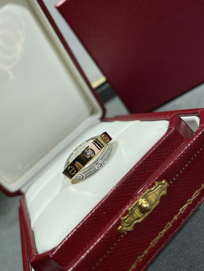 [Amore Jewels]LOVE PINK GOLD SILVER DIAMOND DOUBLE RING