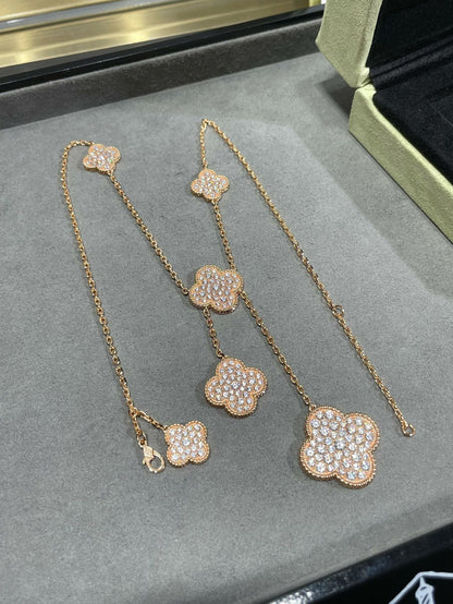 [Amore Jewels]CLOVER 6 MOTIF DIAMOND PAVED NECKLACE