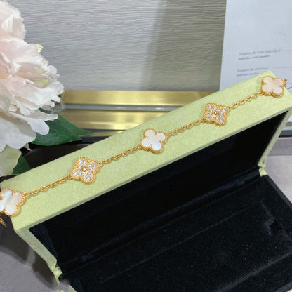 [Amore Jewels]CLOVER 5 MOTIF DIAMOND PINK MOP PINK GOLD BRACELET