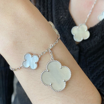 [Amore Jewels]CLOVER 5 MOTIF WHITE MOP SILVER BRACELET