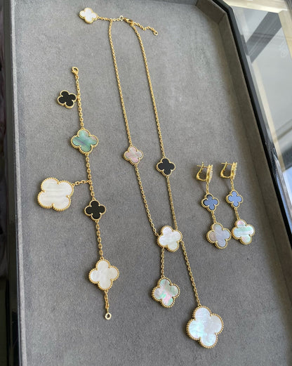 [Amore Jewels]CLOVER 3 MOTIF MOP ONYX DARK MOP PINK GOLD EARRINGS