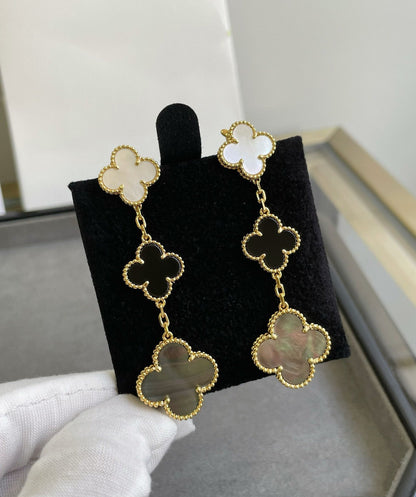 [Amore Jewels]CLOVER 3 MOTIF MOP ONYX DARK MOP PINK GOLD EARRINGS