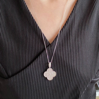 [Amore Jewels]CLOVER 25MM LARGE PEDANT DIAMOND PAVED LONG NECKLACE