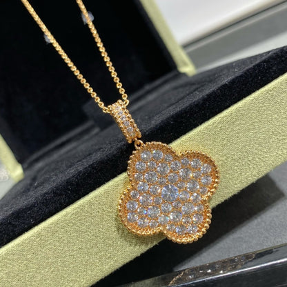 [Amore Jewels]CLOVER 25MM LARGE PEDANT DIAMOND PAVED LONG NECKLACE