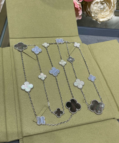 [Amore Jewels]CLOVER 16 MOTIF CHALCEDONY MOP SILVER NECKLACE