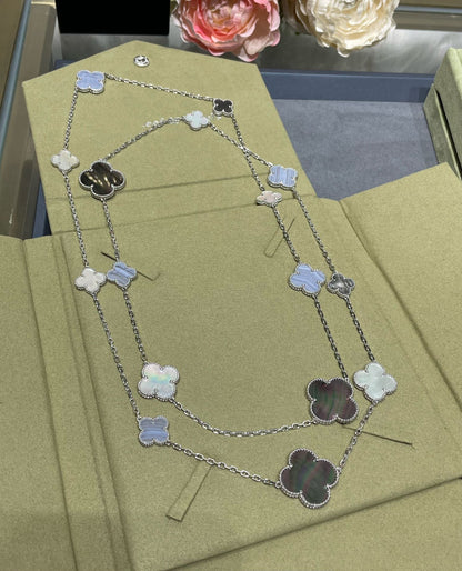 [Amore Jewels]CLOVER 16 MOTIF CHALCEDONY MOP SILVER NECKLACE