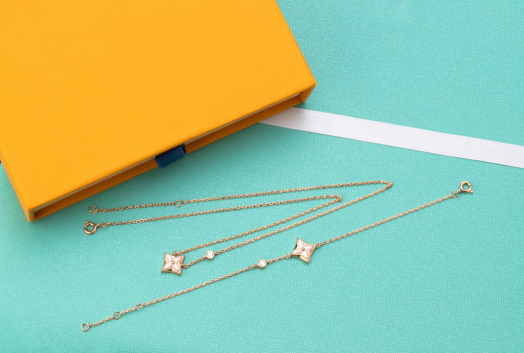 [Amore Jewels]STAR PINK MOP 1 DIAMOND PINK GOLD NECKLACE