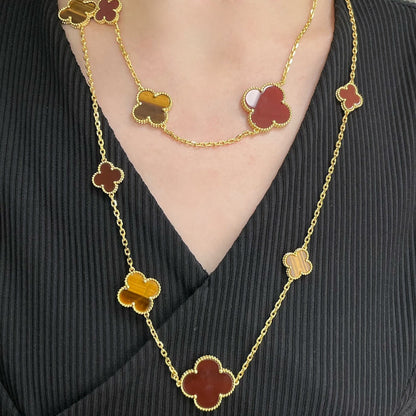 [Amore Jewels]CLOVER 16 MOTIF CARNELIAN TIGER EYE ROSE GOLD NECKLACE