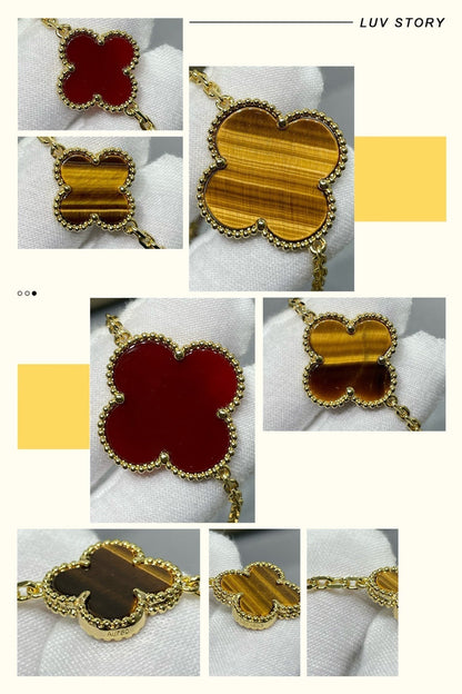 [Amore Jewels]CLOVER 16 MOTIF CARNELIAN TIGER EYE ROSE GOLD NECKLACE