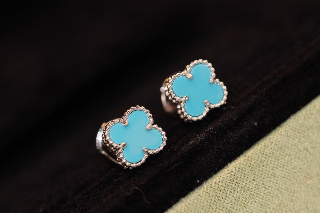 [Amore Jewels]CLOVER MINI TURQUOISE SILVER STUD EARRINGS