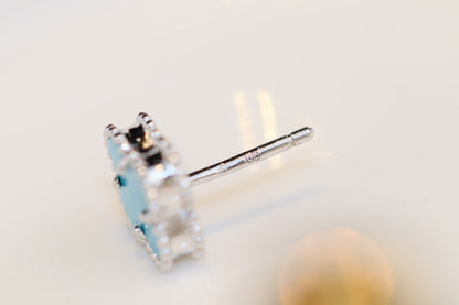 [Amore Jewels]CLOVER MINI TURQUOISE SILVER STUD EARRINGS
