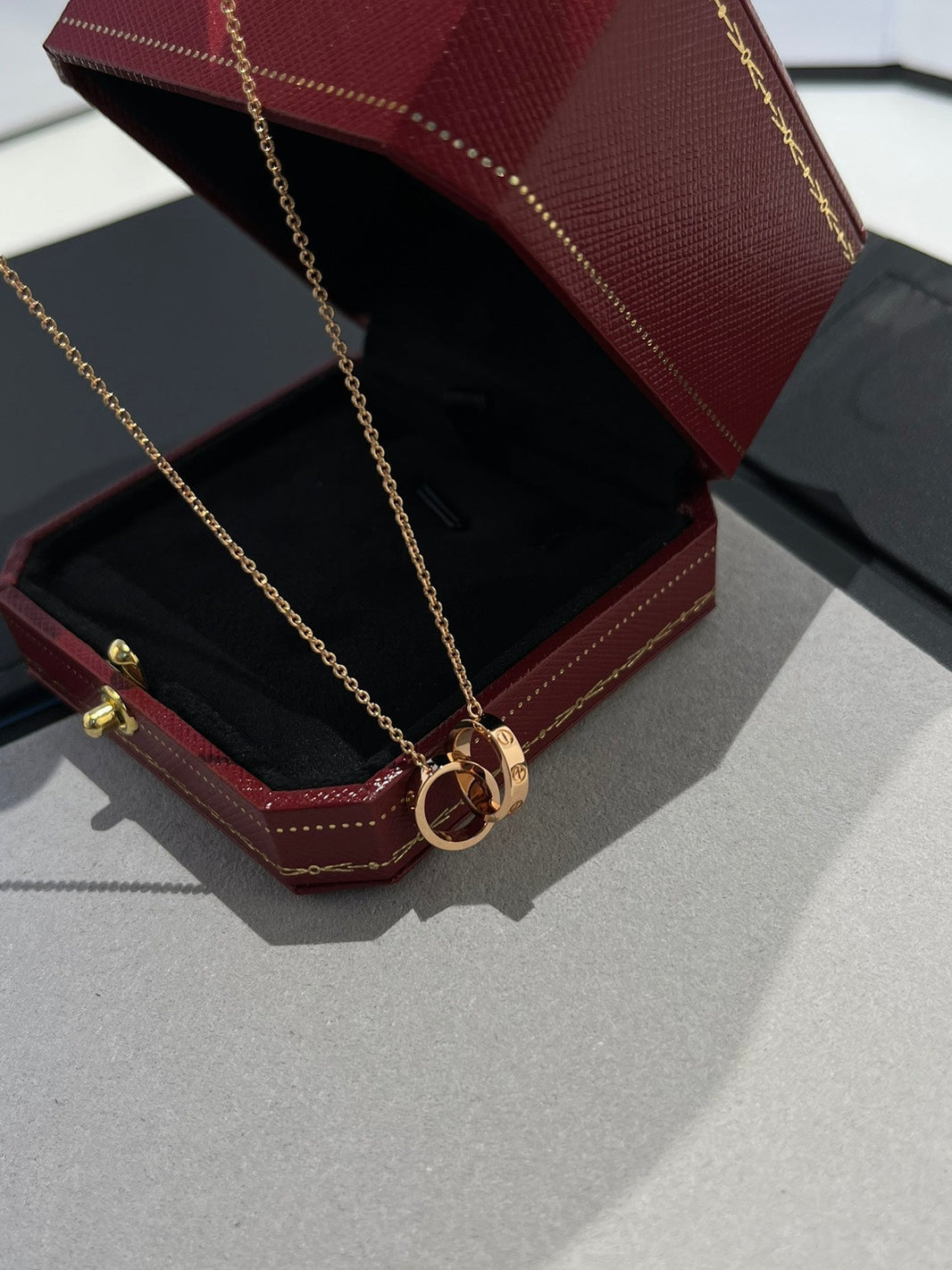 [Amore Jewels]LOVE NECKLACE DOUBLE RING PINK GOLD