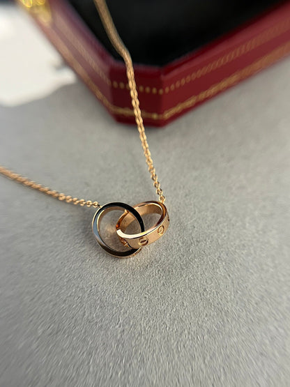 [Amore Jewels]LOVE NECKLACE DOUBLE RING PINK GOLD
