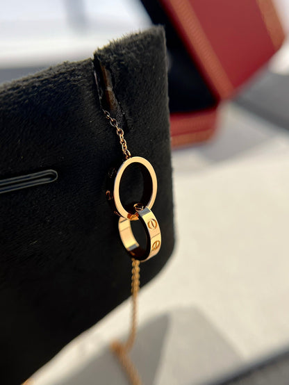 [Amore Jewels]LOVE NECKLACE DOUBLE RING PINK GOLD