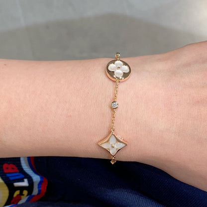 [Amore Jewels]STAR AND SUN 4 MOTIF WHITE MOP PINK GOLD BRACELET