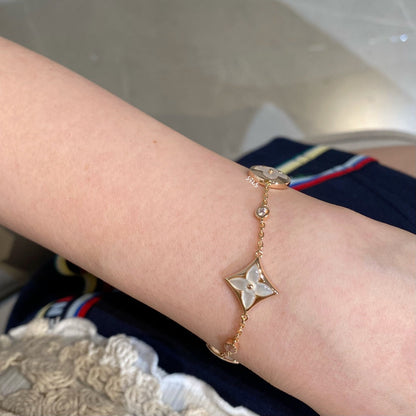 [Amore Jewels]STAR AND SUN 4 MOTIF WHITE MOP PINK GOLD BRACELET