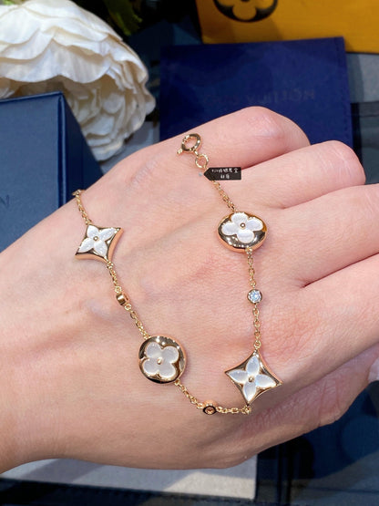 [Amore Jewels]STAR AND SUN 4 MOTIF WHITE MOP PINK GOLD BRACELET