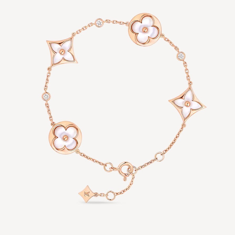 [Amore Jewels]STAR AND SUN 4 MOTIF WHITE MOP PINK GOLD BRACELET