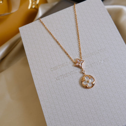 [Amore Jewels]STAR AND SUN WHITE MOP 2 MOTIF PINK GOLD NECKLACE