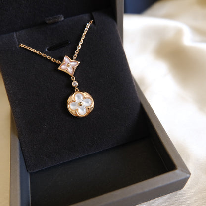 [Amore Jewels]STAR AND SUN WHITE MOP 2 MOTIF PINK GOLD NECKLACE
