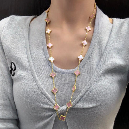 [Amore Jewels]CLOVER 20 MOTIFS PINK MOP NECKLACE
