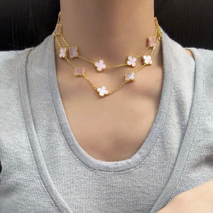 [Amore Jewels]CLOVER 20 MOTIFS PINK MOP NECKLACE