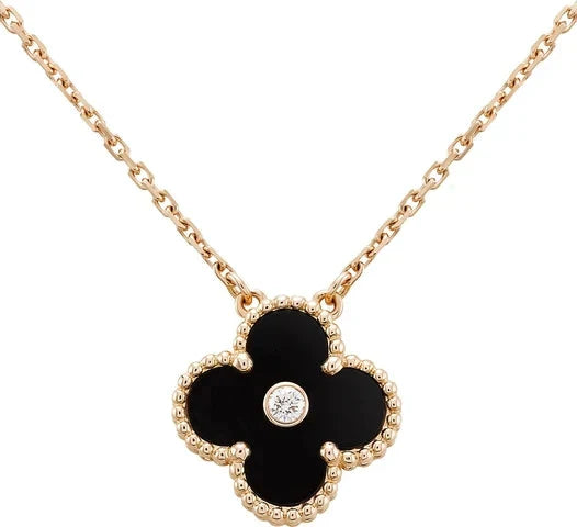 [Amore Jewels]CLOVER 15MM DIAMOND ONYX NECKLACE