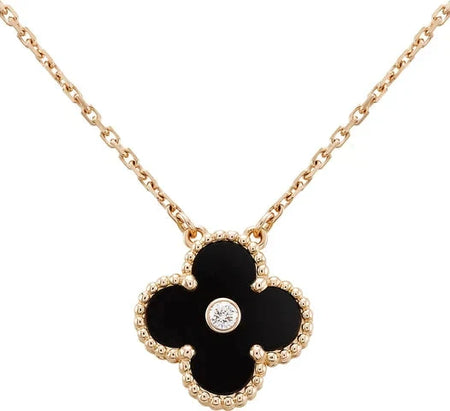 [Amore Jewels]CLOVER 15MM DIAMOND ONYX NECKLACE