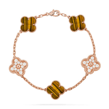 [Amore Jewels] CLOVER 5 MOTIFS TIGER EYE BRACELET COLLECTION