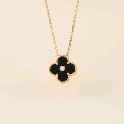 [Amore Jewels]CLOVER 15MM DIAMOND ONYX NECKLACE