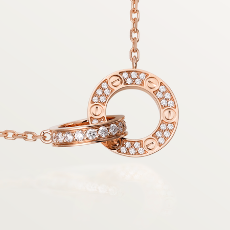 [Amore Jewels]LOVE 7.6MM NECKLACE ROSE GOLD AND SILVER  FULL DIAMOND