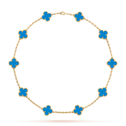 [Amore Jewels]CLOVER 10 MOTIFS BLUE AGATE NECKLACE