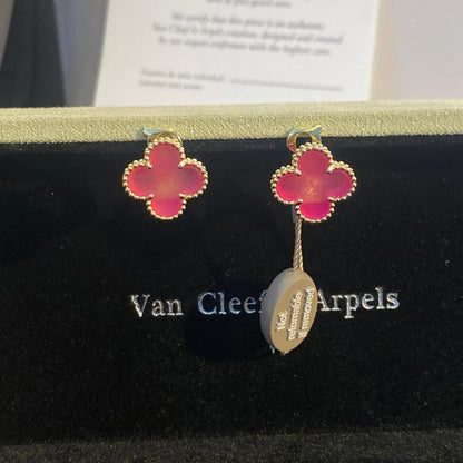 [Amore Jewels]NEW CLOVER 15MM PINK ENAMEL STUD EARRINGS