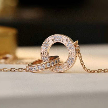 [Amore Jewels]LOVE 7.6MM NECKLACE ROSE GOLD AND SILVER  FULL DIAMOND