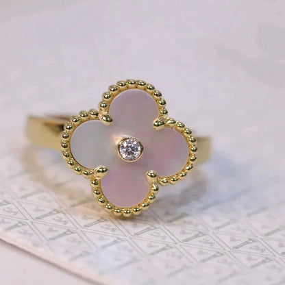 [Amore Jewels]CLOVER PINK MOP RING GOLD DIAMOND