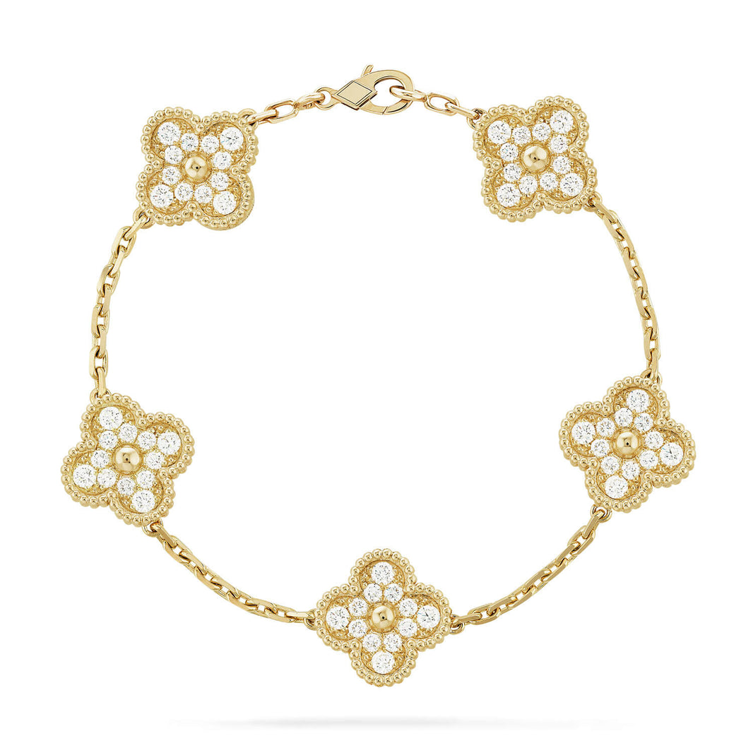 [Amore Jewels] CLOVER 5 MOTIF FULL DIAMOND BRACELET COLLECTION