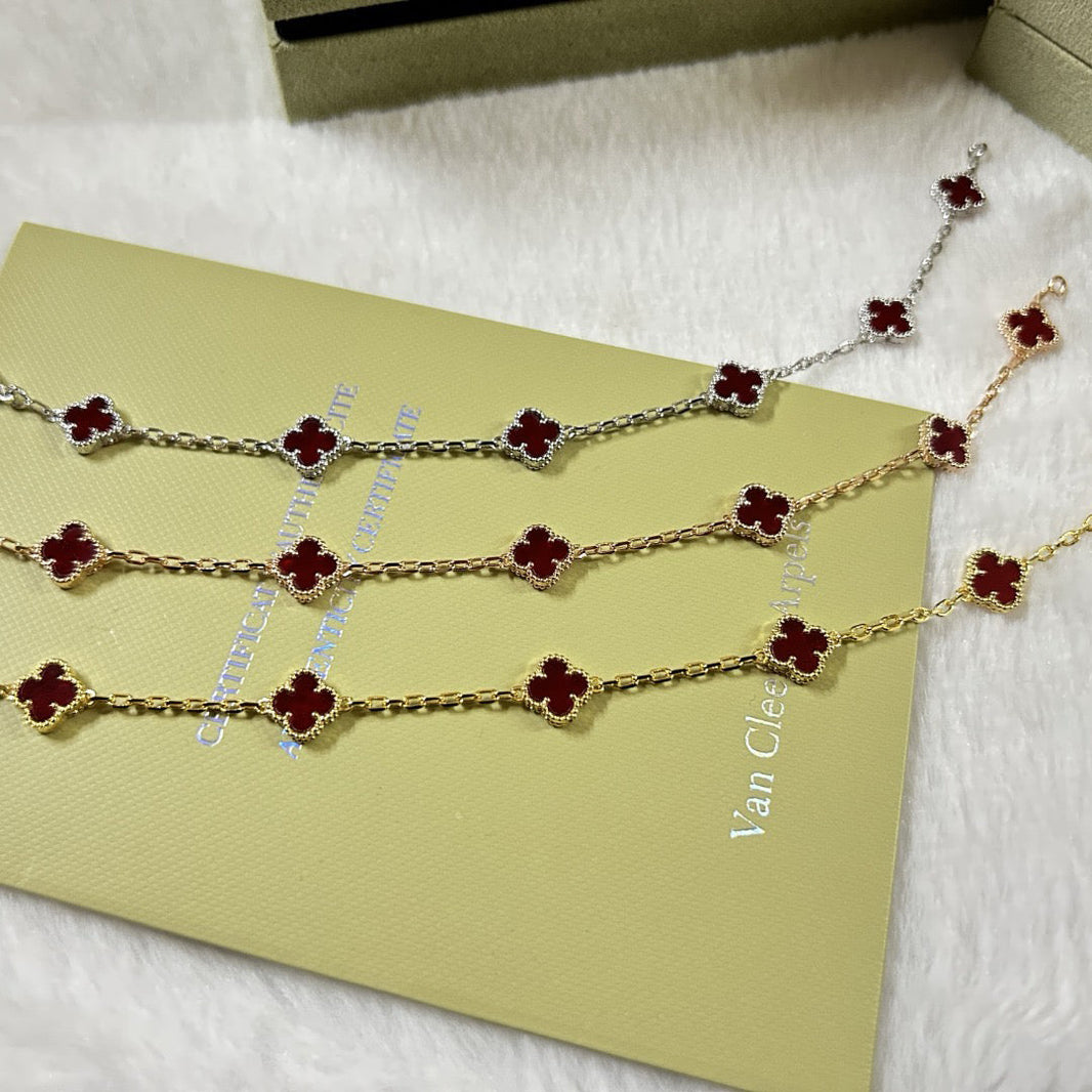 [Amore Jewels]CLOVER 6 MOTIF RED AGATE BRACELET