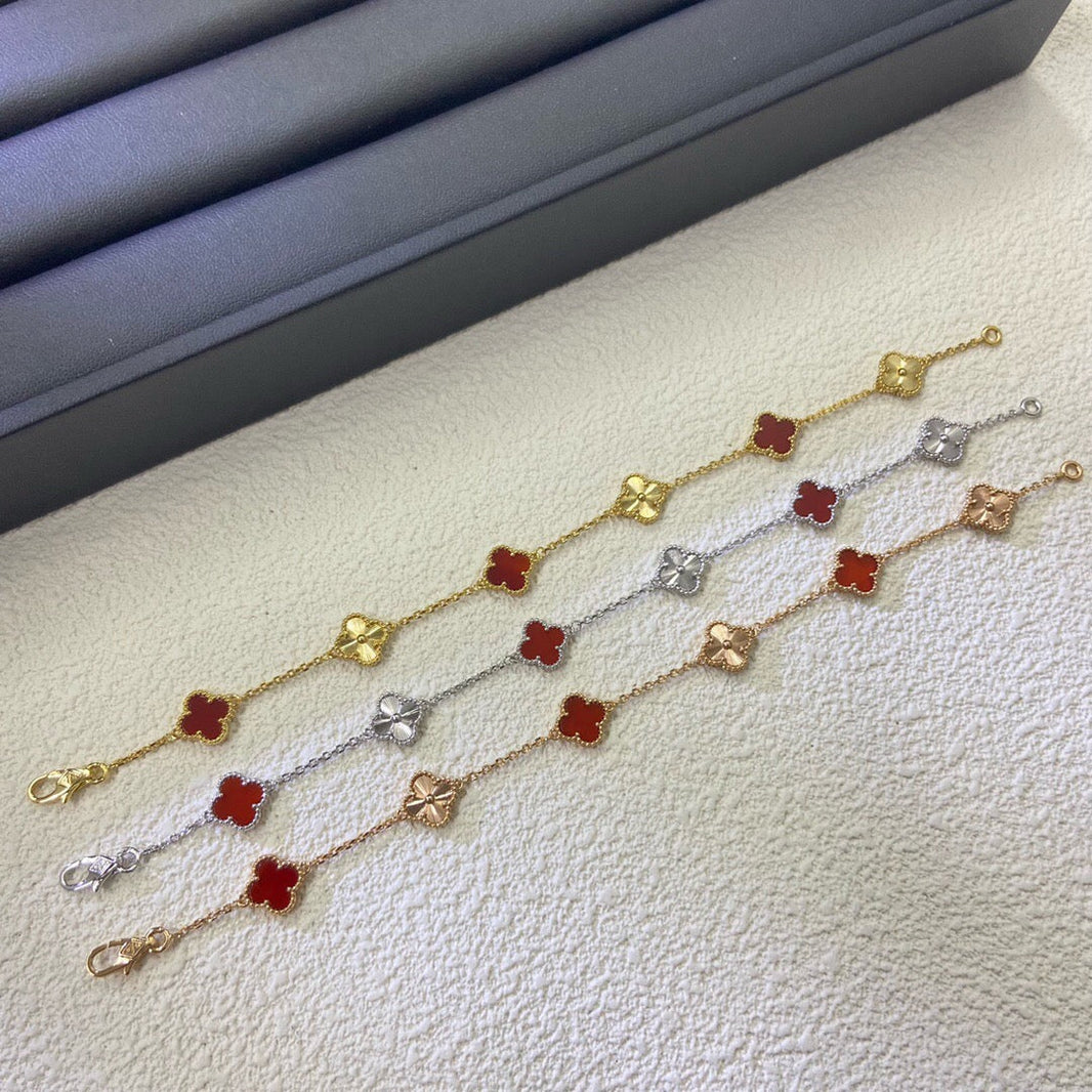 [Amore Jewels]CLOVER 6 MOTIF RED AGATE LASER BRACELET