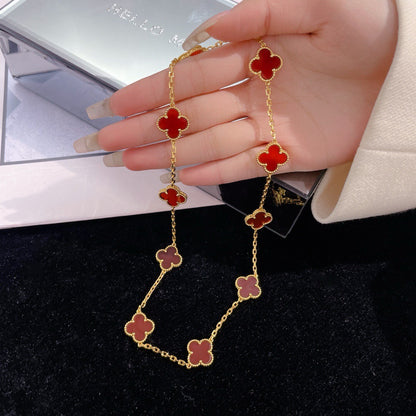 [Amore Jewels]CLOVER 10 MOTIFS CARNELIAN NECKLACE