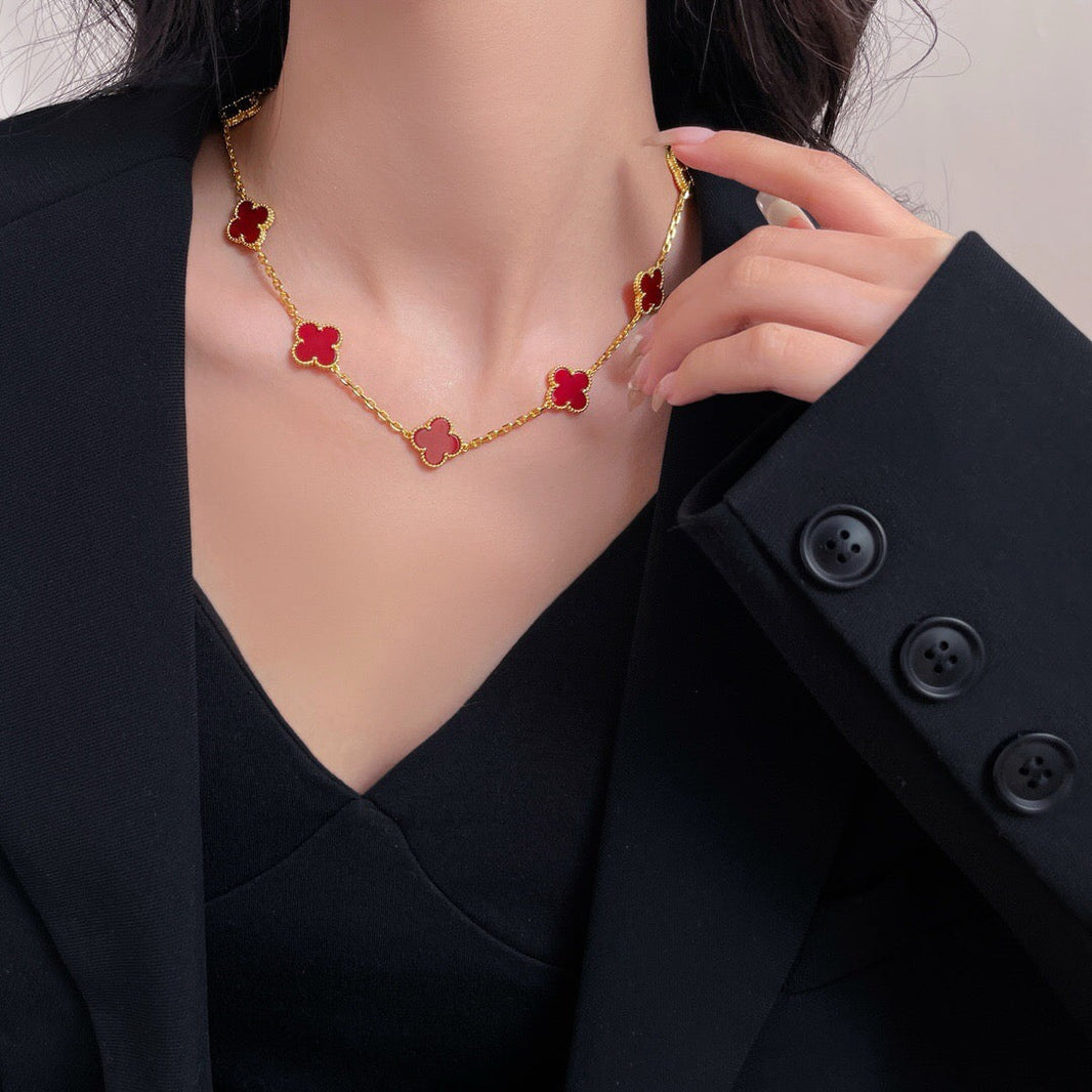 [Amore Jewels]CLOVER 10 MOTIFS CARNELIAN NECKLACE