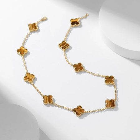 [Amore Jewels]CLOVER 10 MOTIFS TIGER EYE NECKLACE