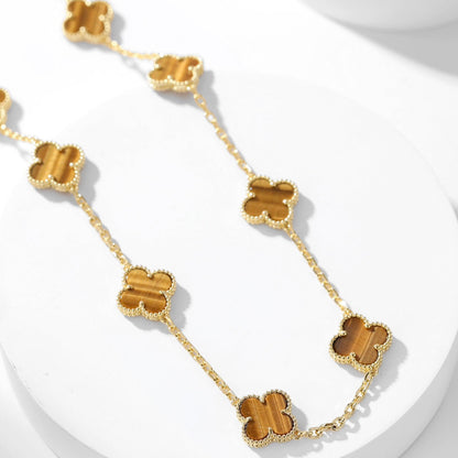 [Amore Jewels]CLOVER 10 MOTIFS TIGER EYE NECKLACE
