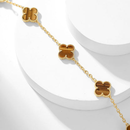 [Amore Jewels]CLOVER 10 MOTIFS TIGER EYE NECKLACE